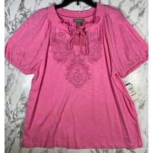 Style & Co. Womens Escape Pink Embroidered Vacay Top Size Large